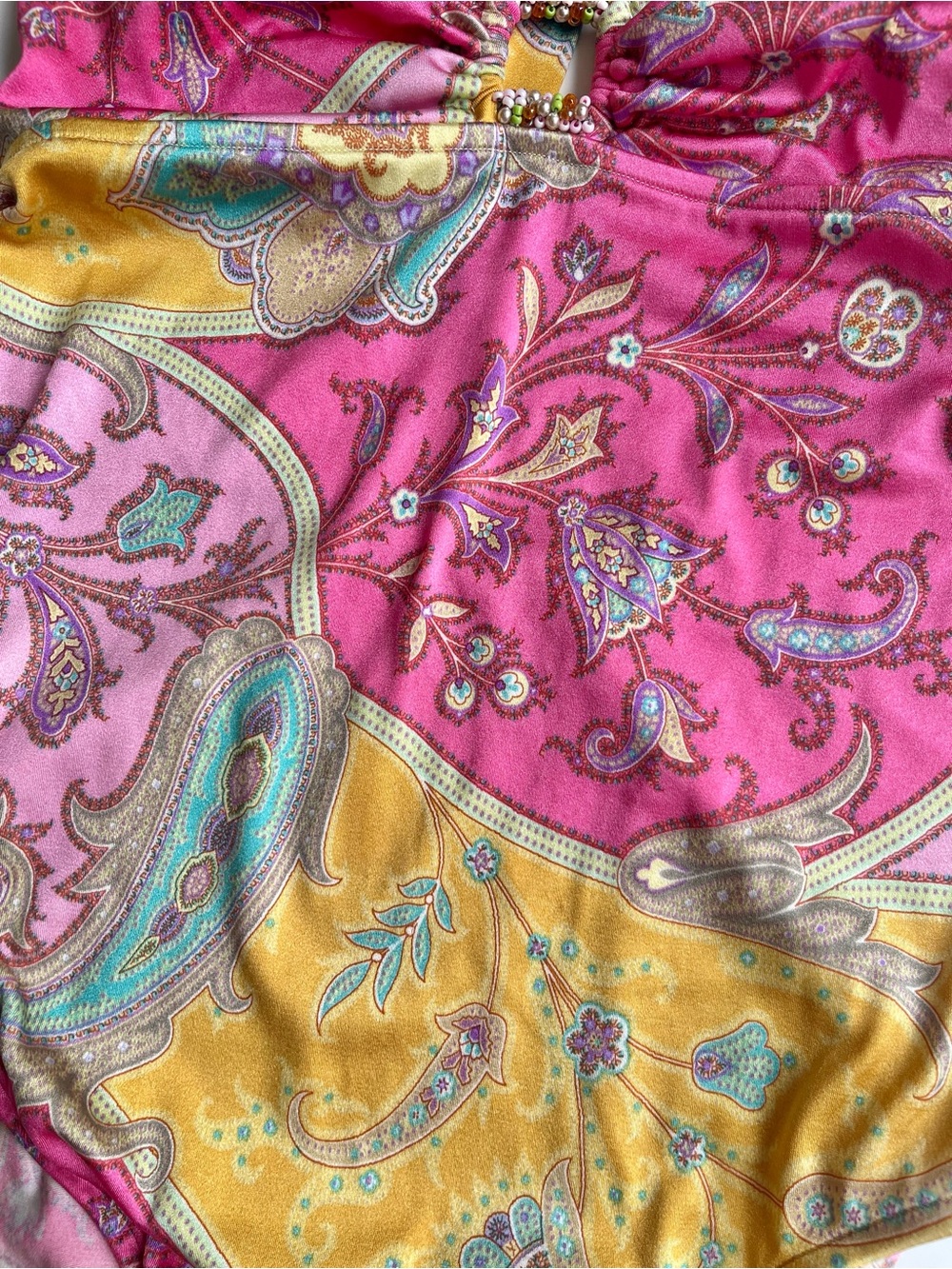 Trina Turk Paisley One Piece V- Neckline Halter Plunge Swimsuit - Picture 8 of 8